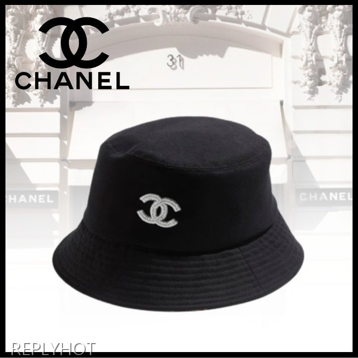 샤넬 코튼 글래스펄버킷햇 모자(블랙)