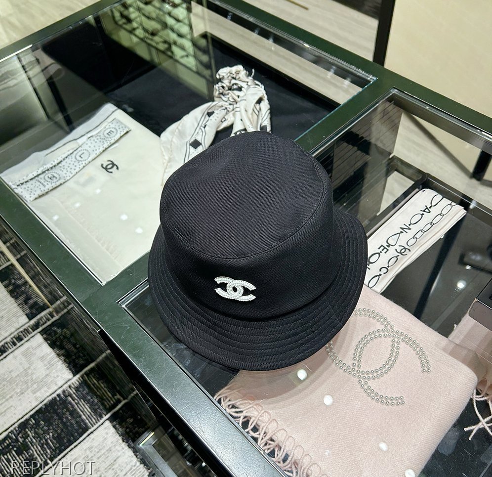 샤넬 코튼 글래스펄버킷햇 모자(블랙)
