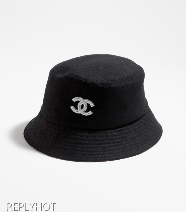 샤넬 코튼 글래스펄버킷햇 모자(블랙)
