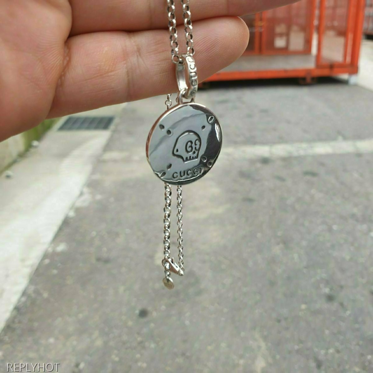 구찌 고스트 GHOST 유니섹스 펜던트 목걸이 Silver 92.5