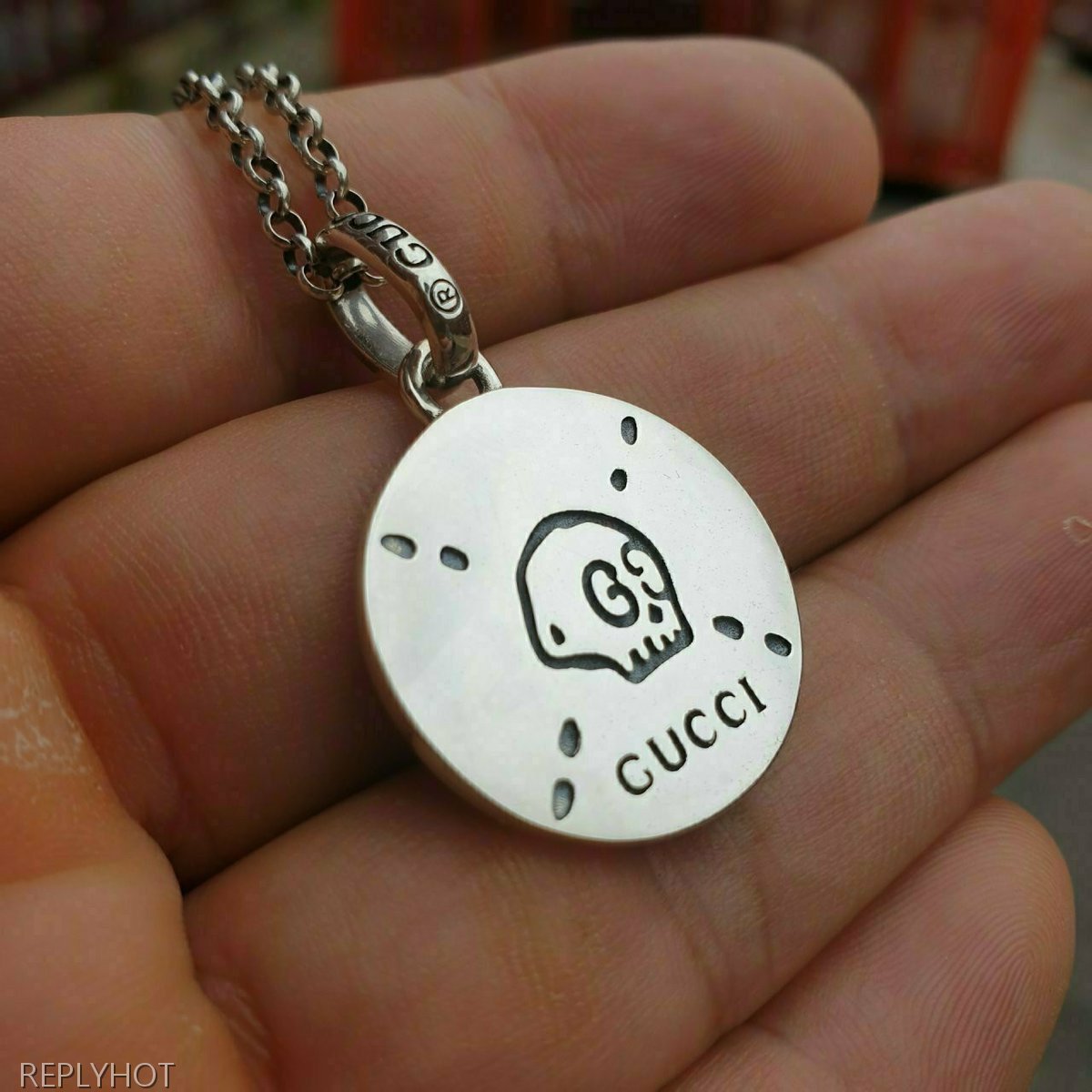 구찌 고스트 GHOST 유니섹스 펜던트 목걸이 Silver 92.5