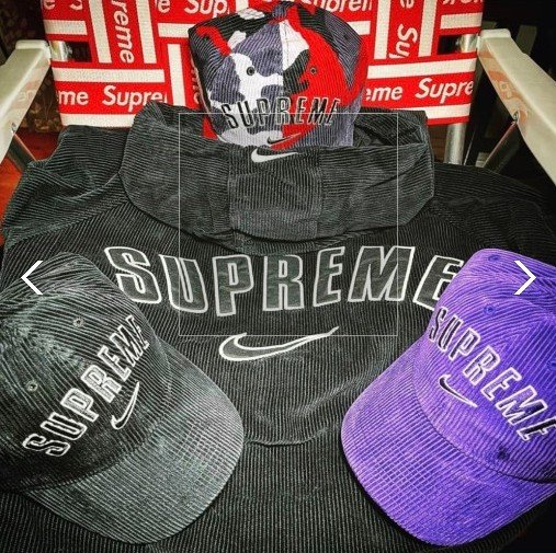 슈프림 x 나이키 아크 코듀로이 6-패널 캡 블랙 모자