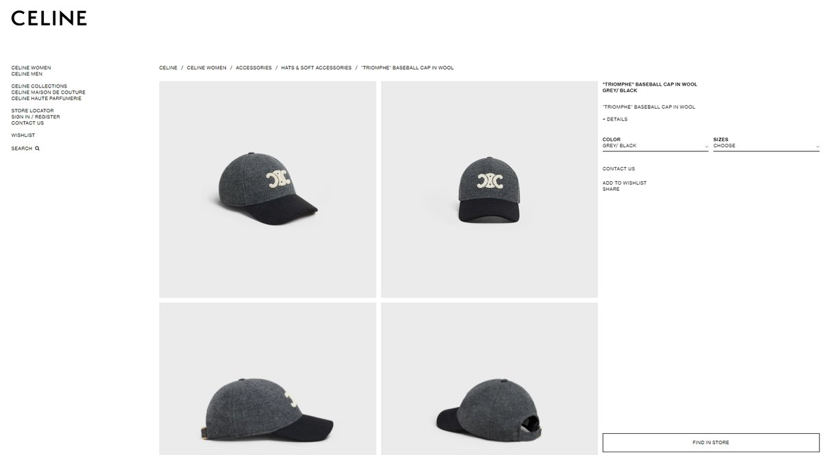 셀린느 트리움페 베이스 볼캡 그레이