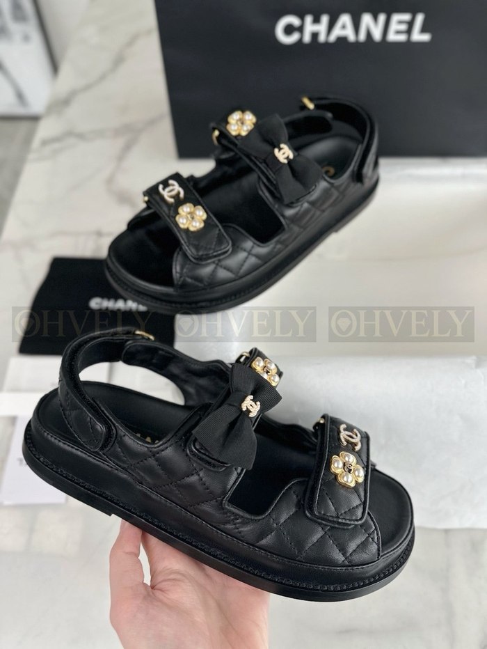 샤넬 진주 리본 벨크로 샌들