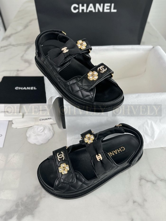 샤넬 진주 리본 벨크로 샌들