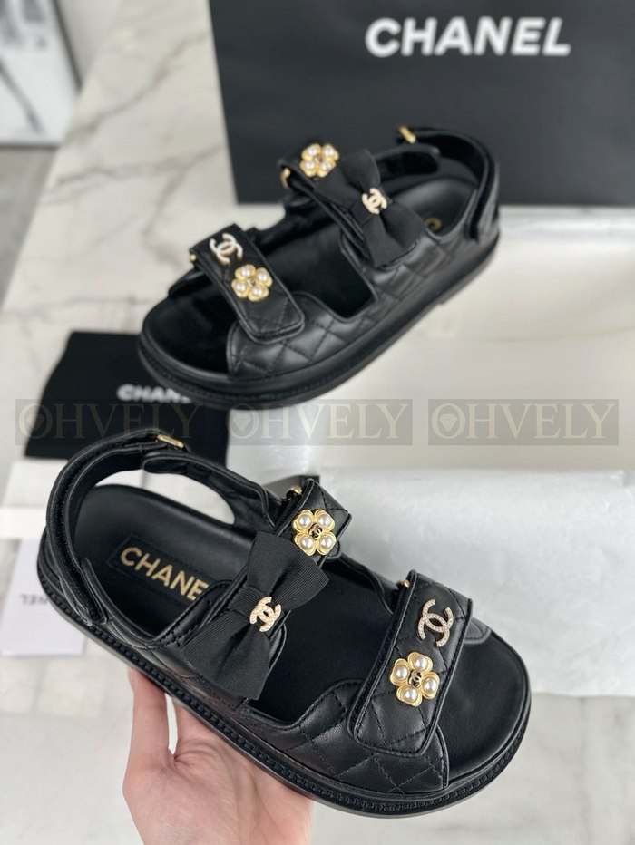 샤넬 진주 리본 벨크로 샌들