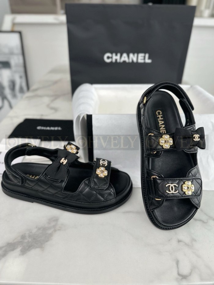샤넬 진주 리본 벨크로 샌들