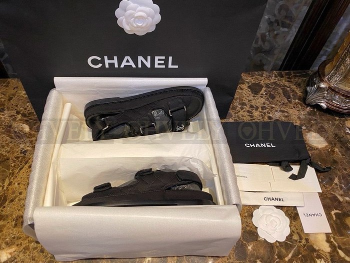 샤넬 큐빅 CC로고 벨크로 샌들 패브릭