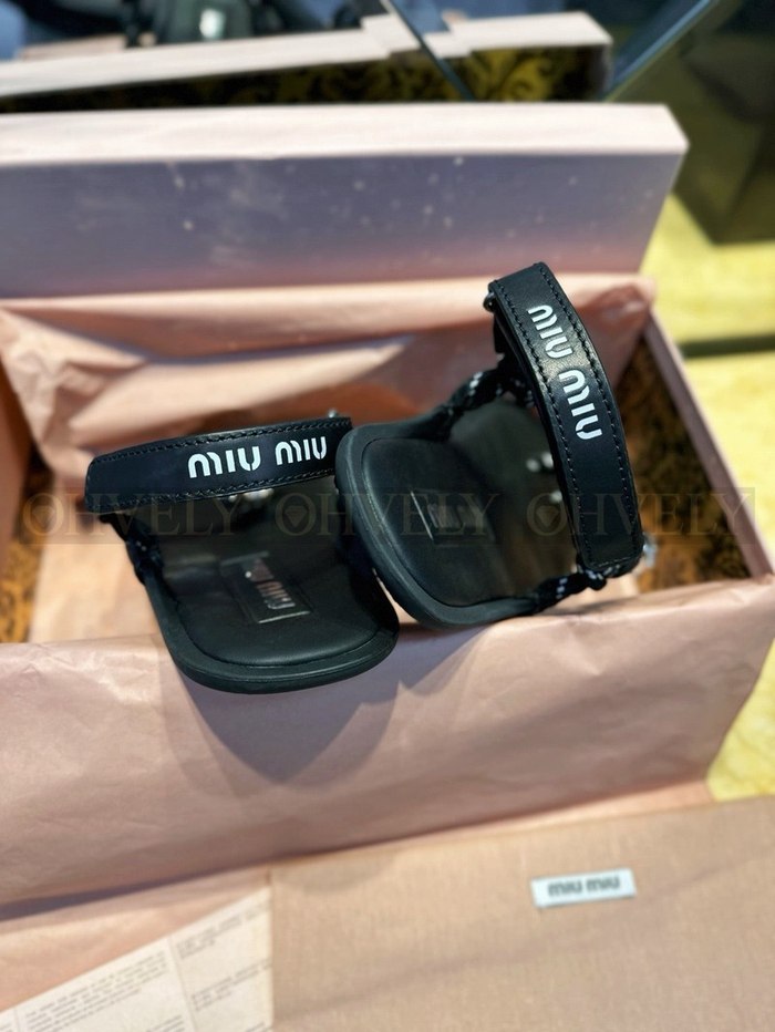 미우미우 코튼 코드 통 샌들 크리스탈