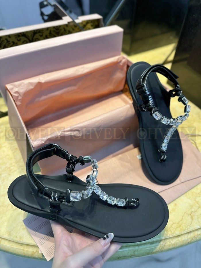 미우미우 코튼 코드 통 샌들 크리스탈