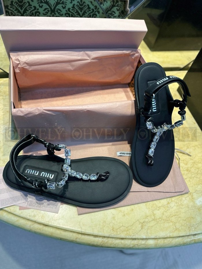 미우미우 코튼 코드 통 샌들 크리스탈