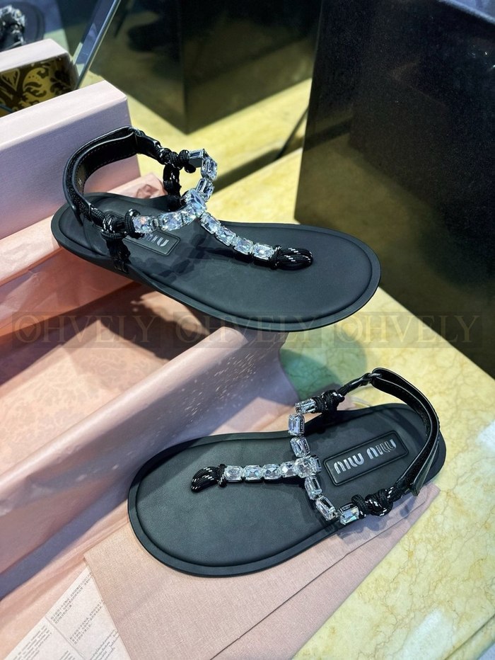 미우미우 코튼 코드 통 샌들 크리스탈