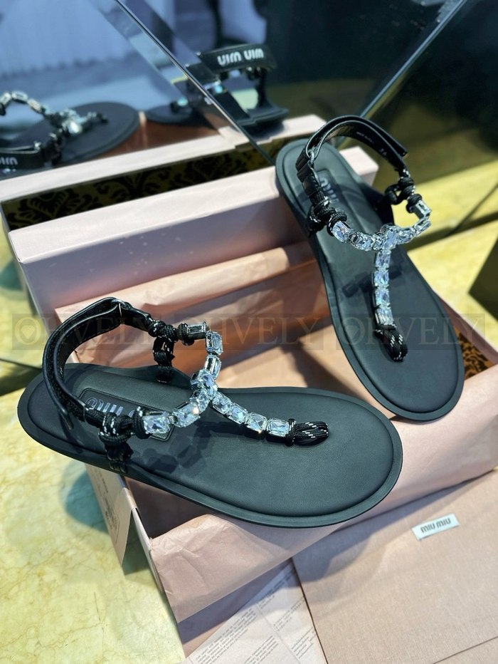 미우미우 코튼 코드 통 샌들 크리스탈