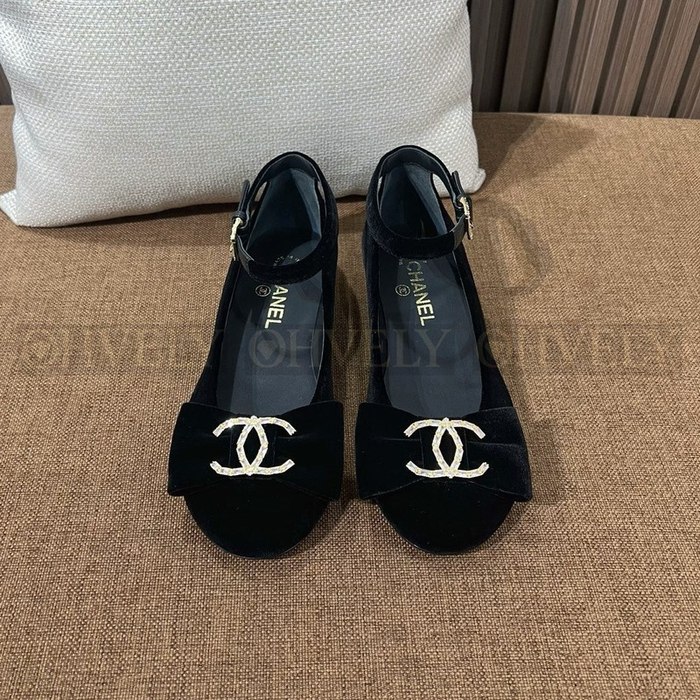 샤넬 CC 리본 벨벳 메리제인