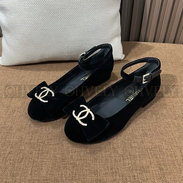 샤넬 CC 리본 벨벳 메리제인