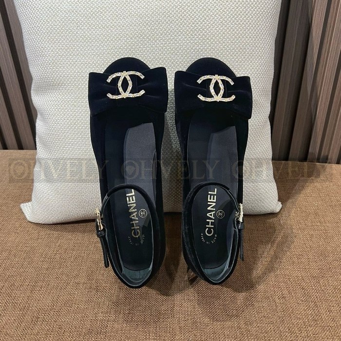 샤넬 CC 리본 벨벳 메리제인