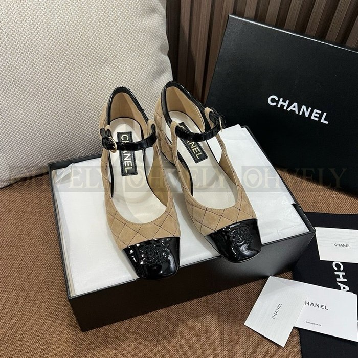 샤넬 CC로고 벨벳 메리제인 힐