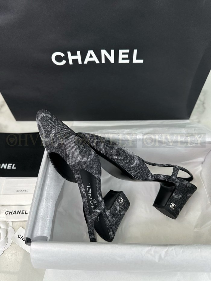 샤넬 데님 슬링백 미드힐