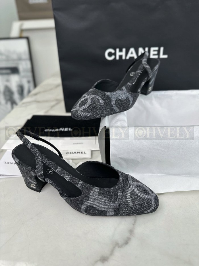 샤넬 데님 슬링백 미드힐