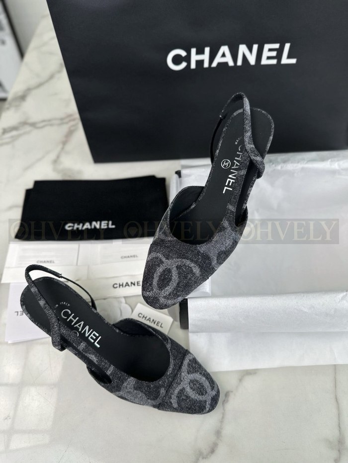 샤넬 데님 슬링백 미드힐