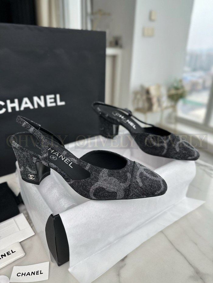 샤넬 데님 슬링백 미드힐