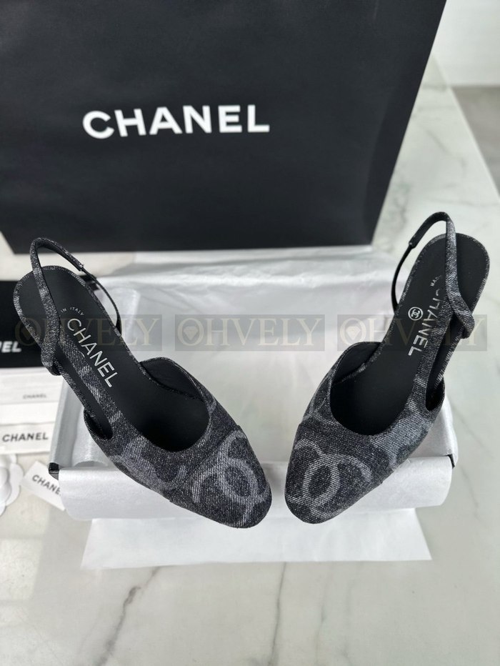 샤넬 데님 슬링백 미드힐