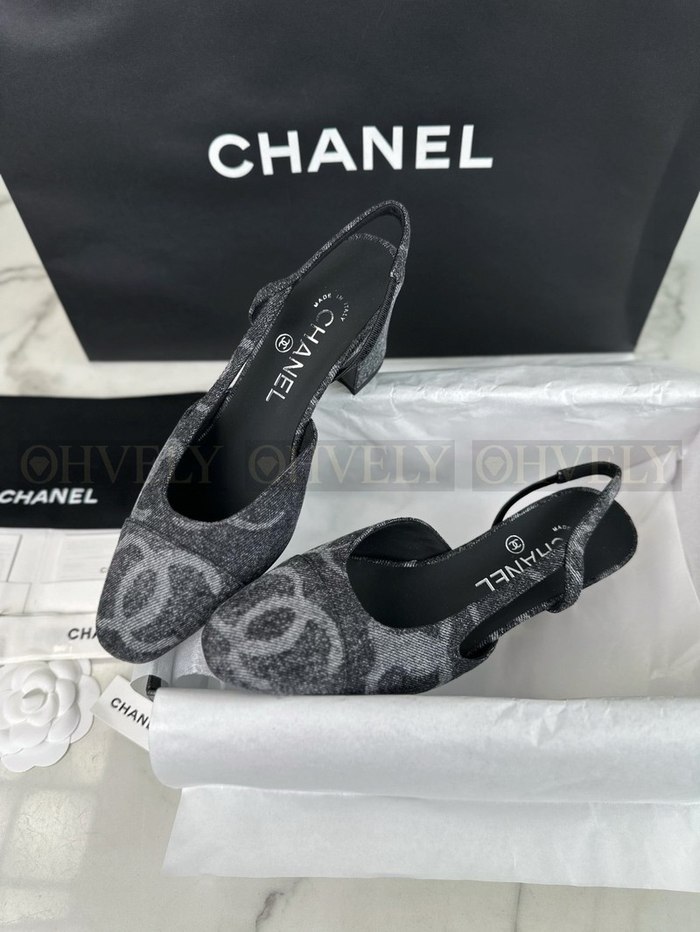 샤넬 데님 슬링백 미드힐