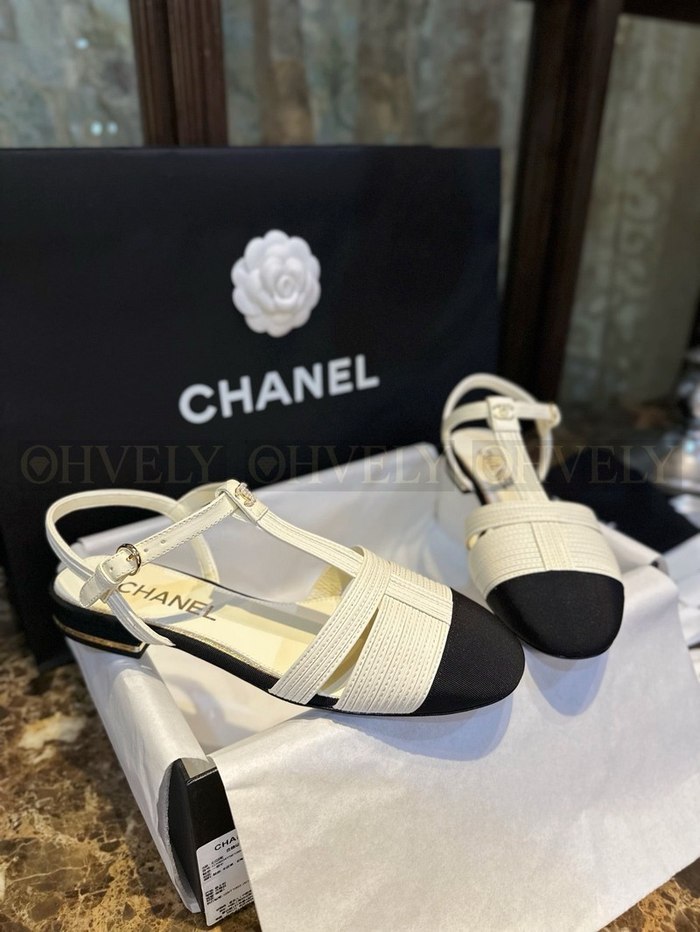 샤넬 인터로킹 CC 로고 슬링백 플랫