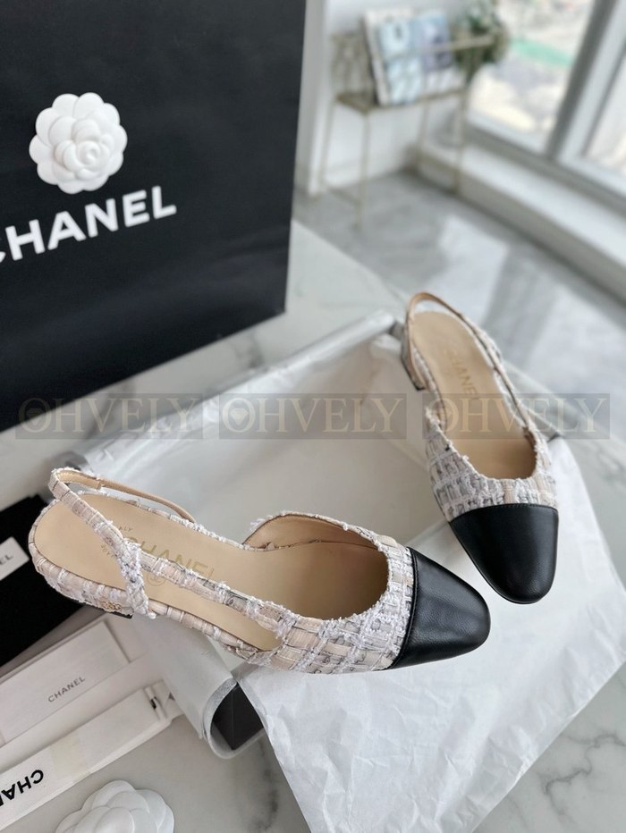 샤넬 트위드 슬링백 플랫
