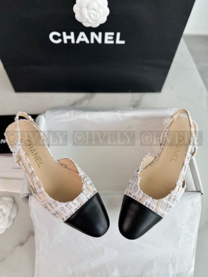 샤넬 트위드 슬링백 플랫