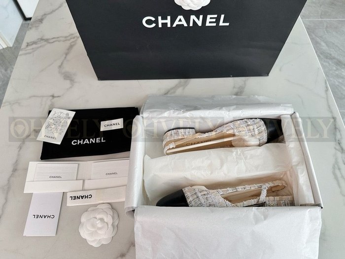 샤넬 트위드 슬링백 플랫