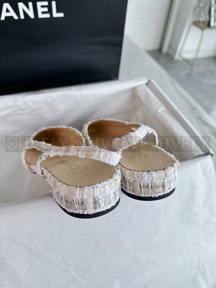 샤넬 트위드 슬링백 플랫