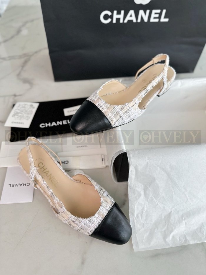 샤넬 트위드 슬링백 플랫