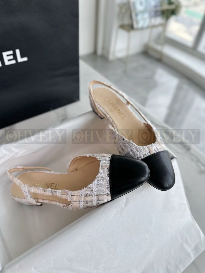 샤넬 트위드 슬링백 플랫
