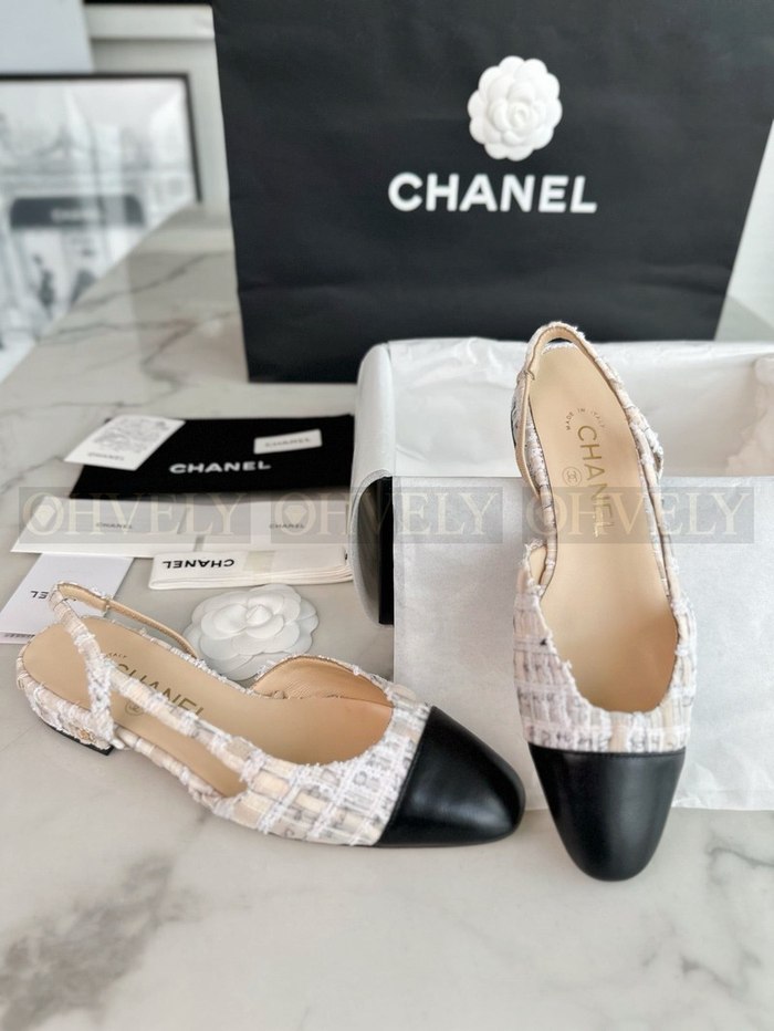 샤넬 트위드 슬링백 플랫