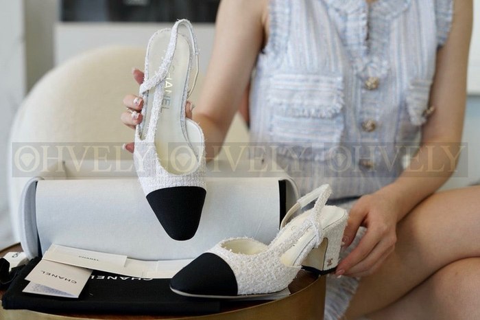 샤넬 트위트 슬링백 미드힐