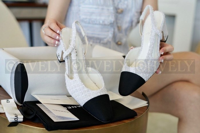 샤넬 트위트 슬링백 미드힐