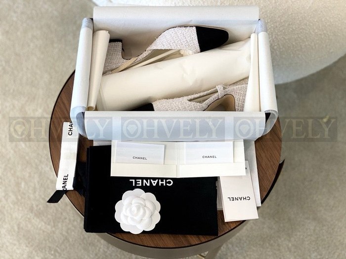 샤넬 트위트 슬링백 미드힐