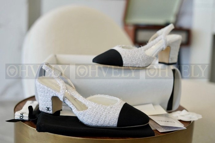 샤넬 트위트 슬링백 미드힐