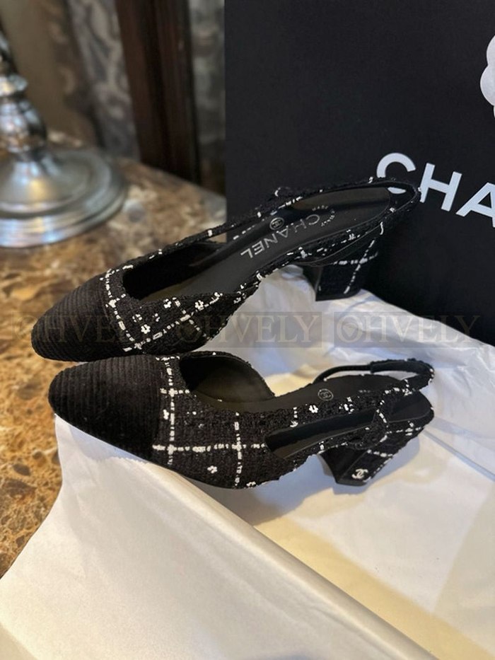 샤넬 트위트 슬링백 미드힐