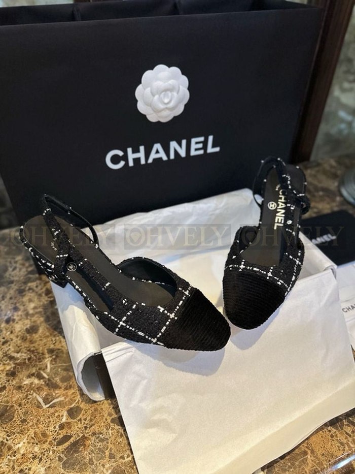 샤넬 트위트 슬링백 미드힐