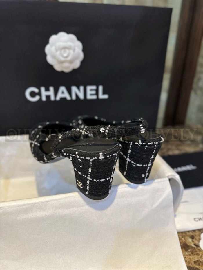 샤넬 트위트 슬링백 미드힐