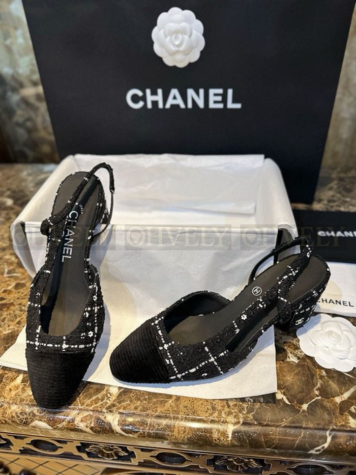 샤넬 트위트 슬링백 미드힐