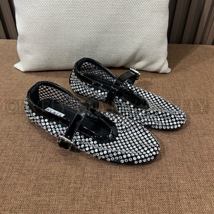 알라이아 크리스탈 메쉬 플랫 슈즈