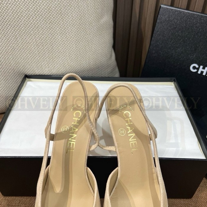 샤넬 스웨이드 슬링백 미드힐