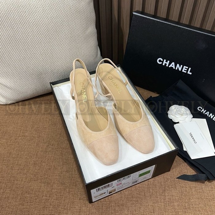 샤넬 스웨이드 슬링백 미드힐