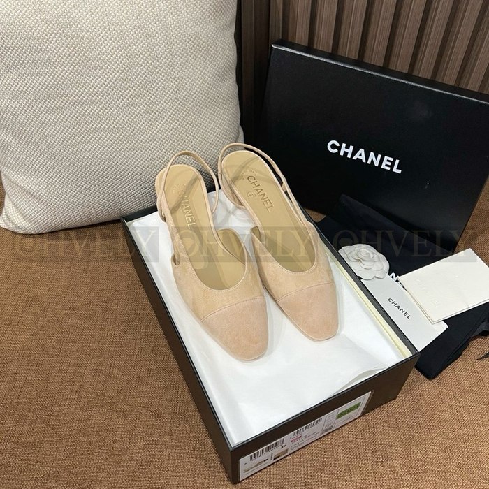 샤넬 스웨이드 슬링백 플랫