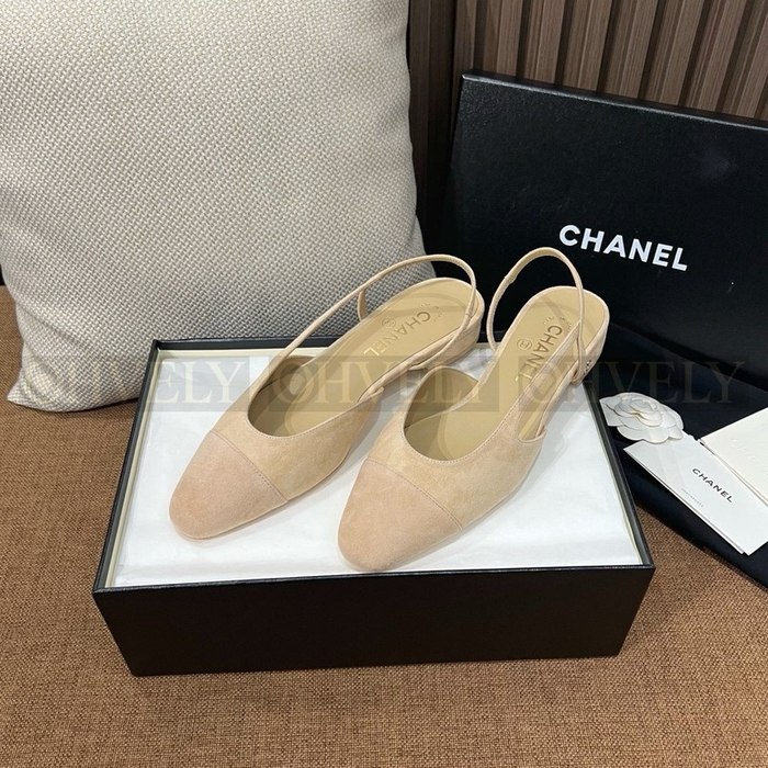 샤넬 스웨이드 슬링백 플랫