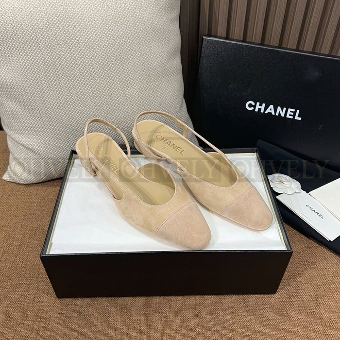 샤넬 스웨이드 슬링백 플랫