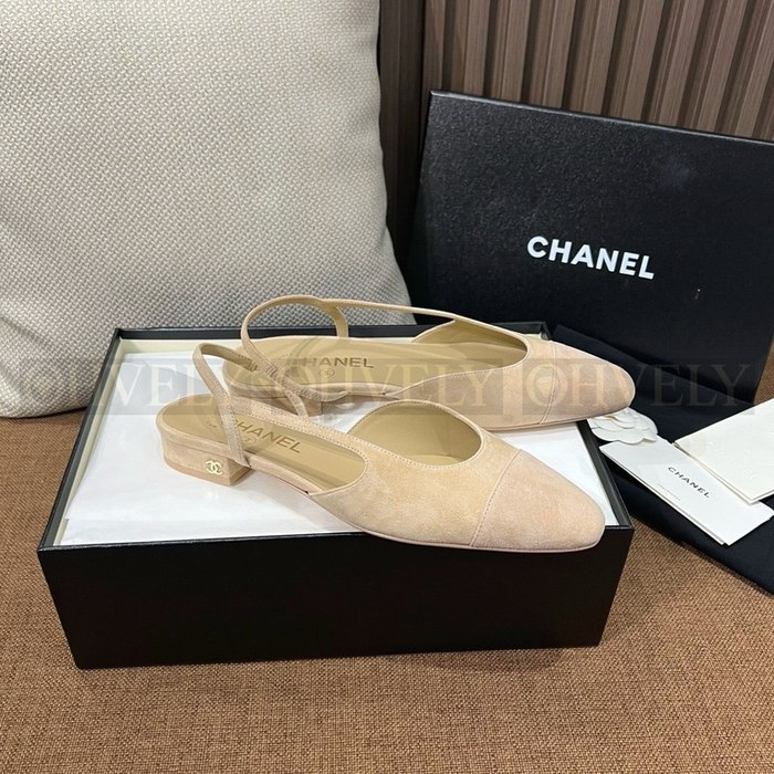 샤넬 스웨이드 슬링백 플랫